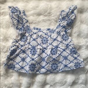 Blue Floral Embroidered Women's Top